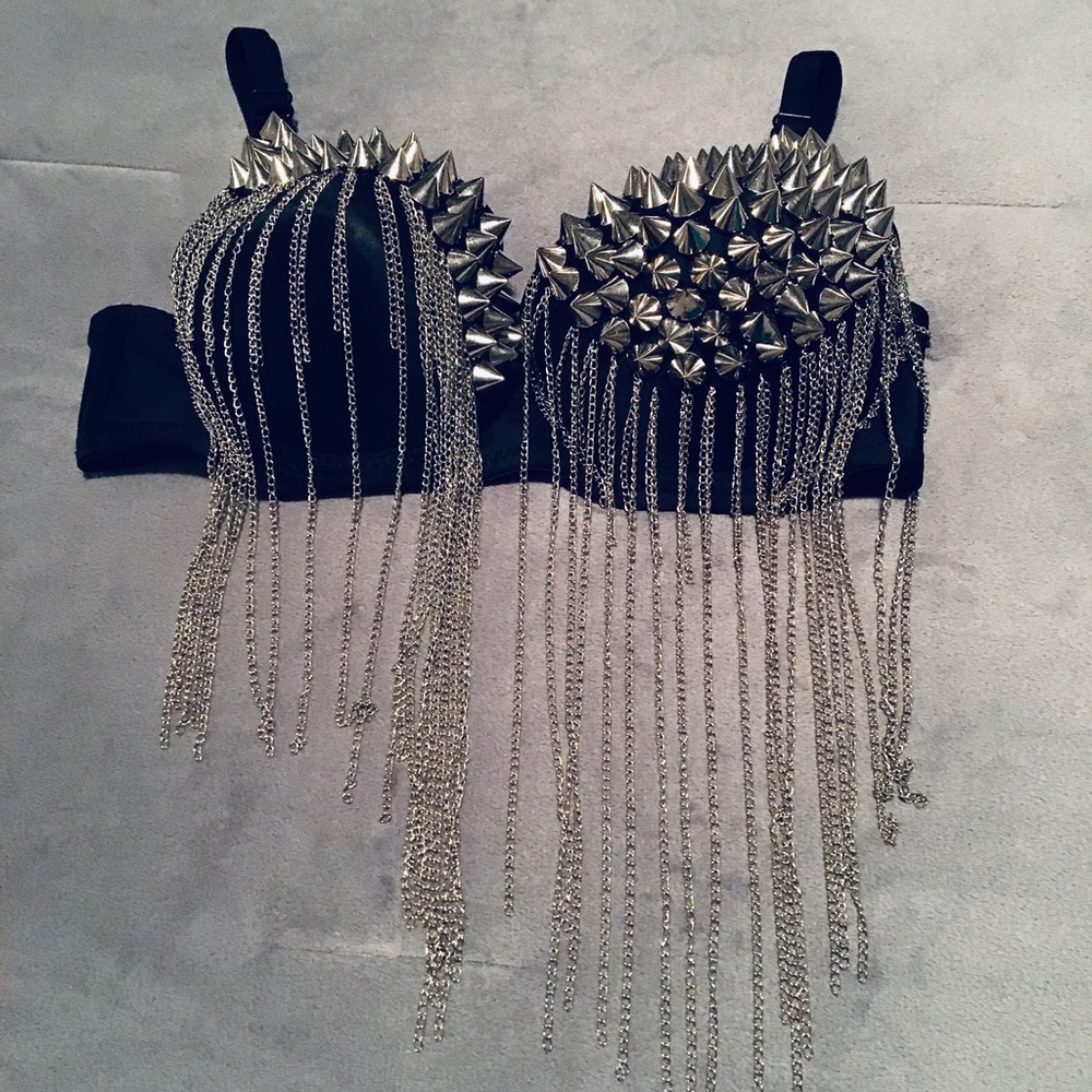 Studded Spike and Chain Rave Bra - 32 band